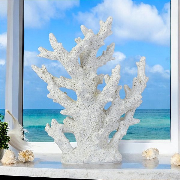 Enfeite Coral Árvore Grande Branco em Resina