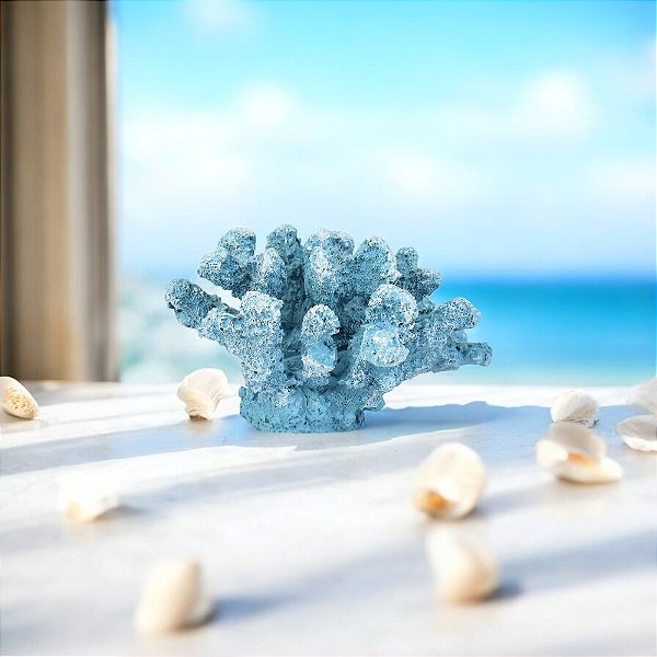 Enfeite Coral Azul em Resina 14 cm