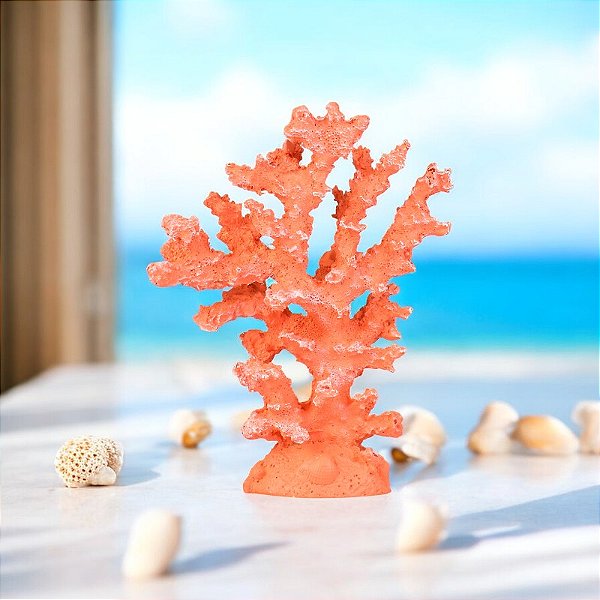 Enfeite Coral Árvore Laranja 18 cm em Resina