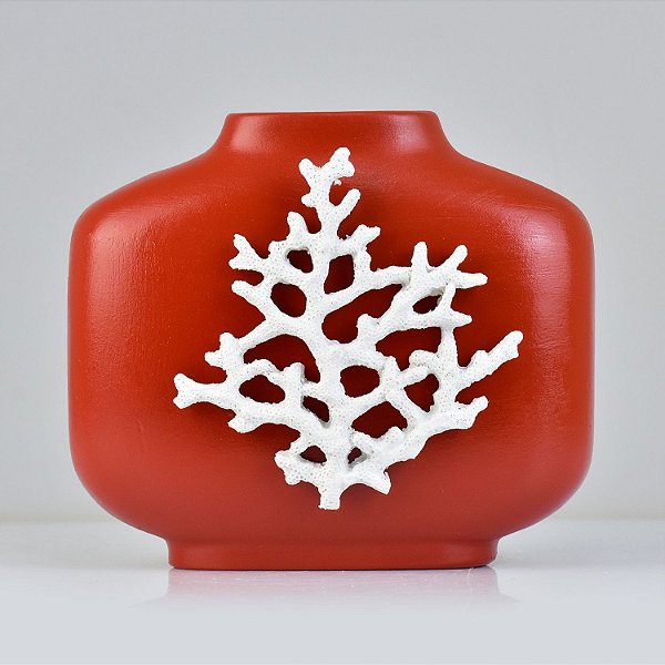 Vaso Vermelho C/ Coral em Cerâmica