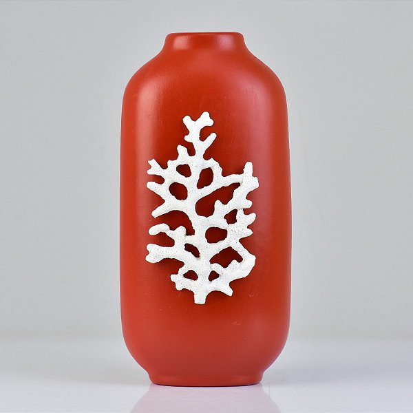 Vaso Vermelho C/ Coral em Cerâmica
