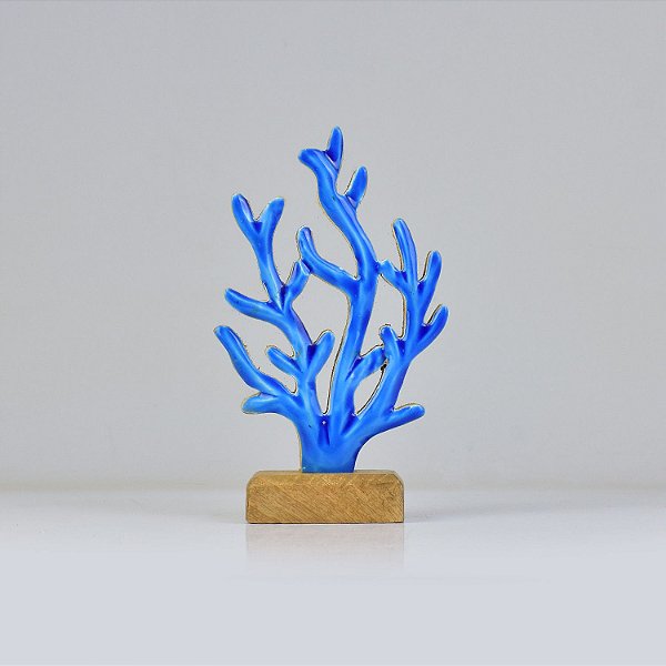 Enfeite Coral Azul em Madeira 20,5x12x5,5 cm