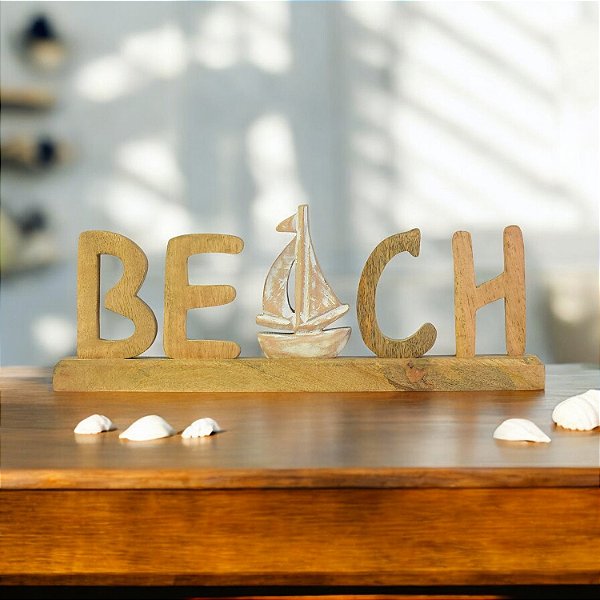 Enfeite Beach Barco em Madeira 14,5x38x5,5 cm