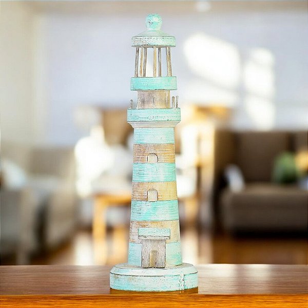 Enfeite Farol 40cm Verde em Madeira