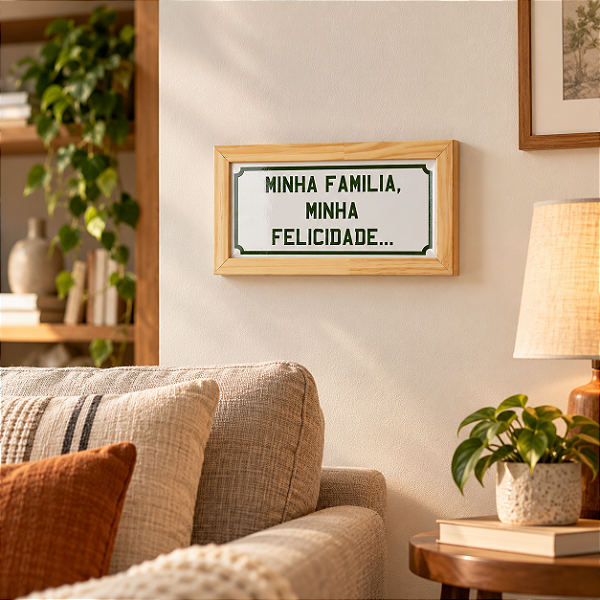 Quadro em Cerâmica Minha Família Minha Felicidade - 15,5x29x3,5 cm
