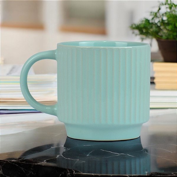 Caneca Retrô Lines Verde Claro 350ml