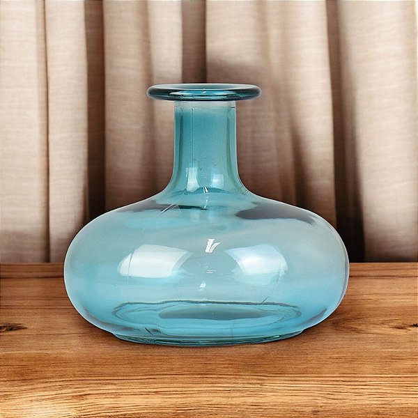 Vaso Transparente Redondo Azul em Vidro
