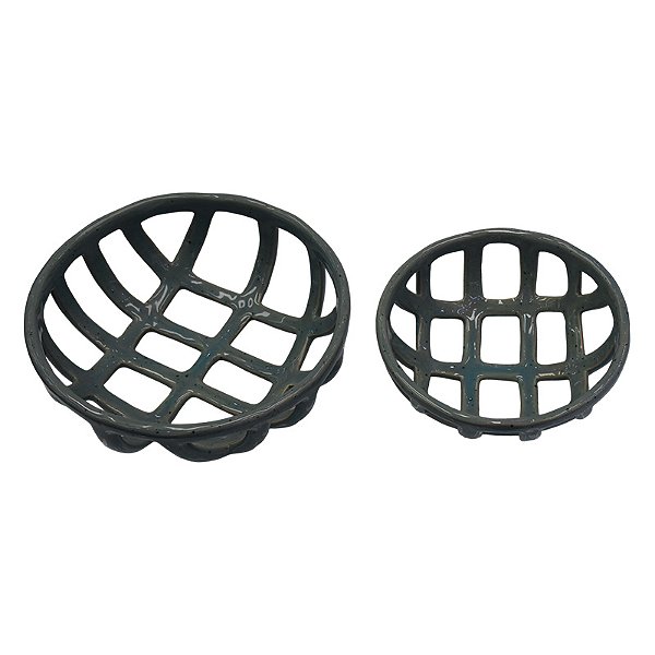 Jogo Com 2 Cestas Em Ceramica Verde em Cerâmica