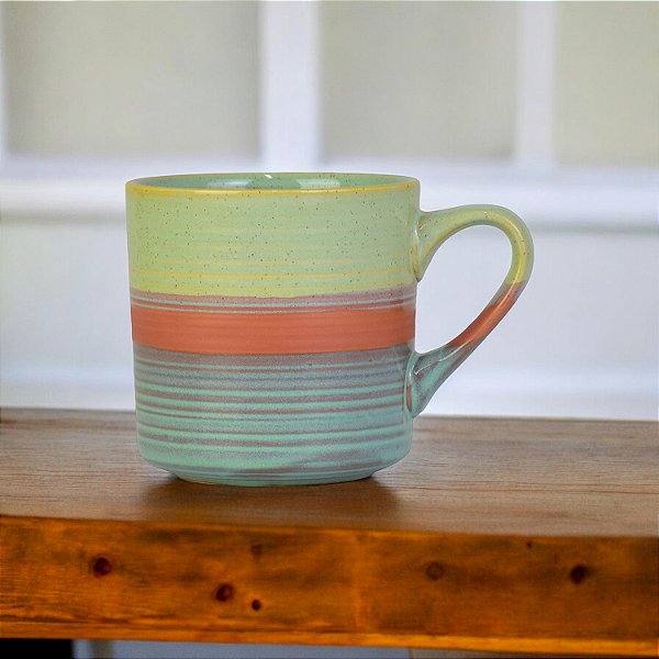 Caneca Colorida Tons Verdes em Cerâmica 350 ml