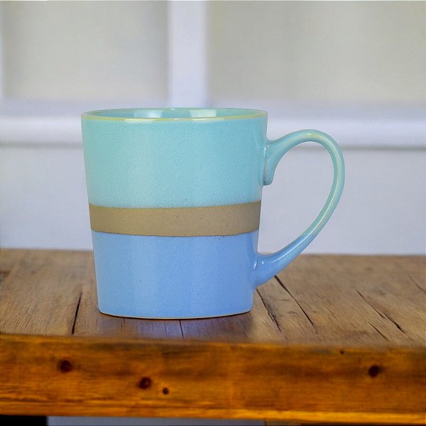 Caneca Whim Azul e Verde em Cerâmica 350ml