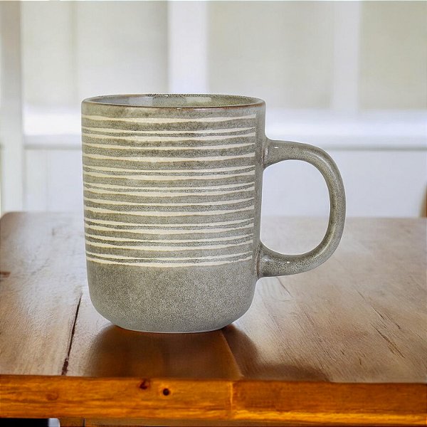 Caneca Cinza Linhas em Cerâmica