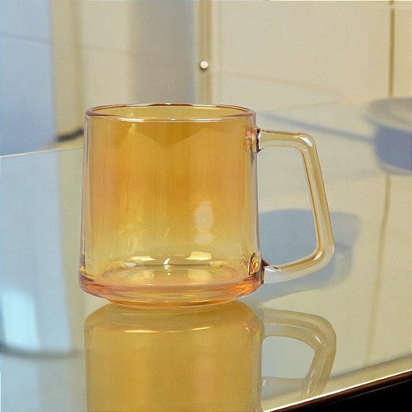 Jogo Com 2 Canecas Amarelas Transparentes em Vidro