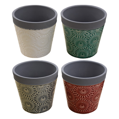 Jogo Com 4 Vasos Cement Flower em Cerâmica