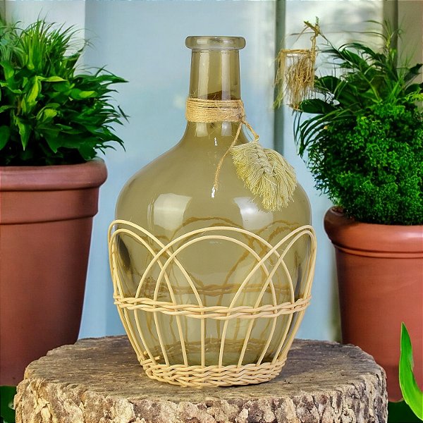 Vaso Transparente Com Folha em Vidro