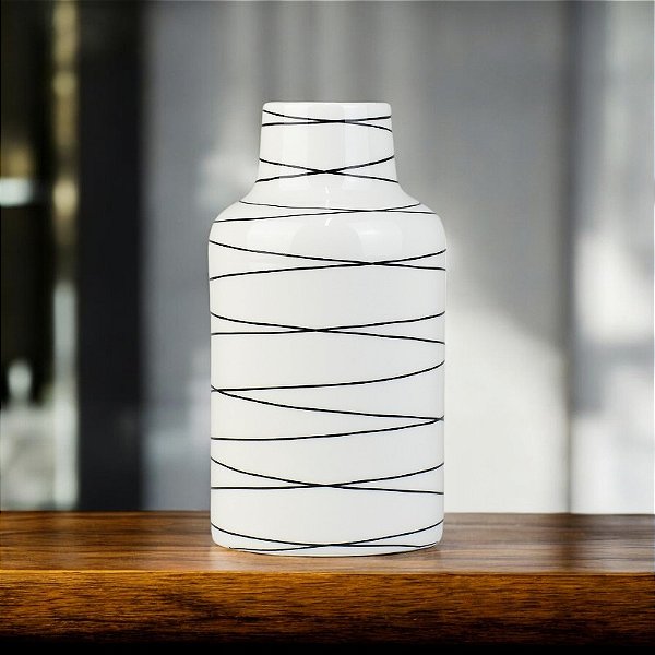 Vaso Branco Linhas 23 cm em Cerâmica