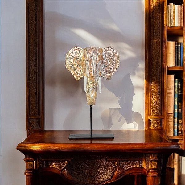 Pedestal Cabeça Elefante Médio em Resina