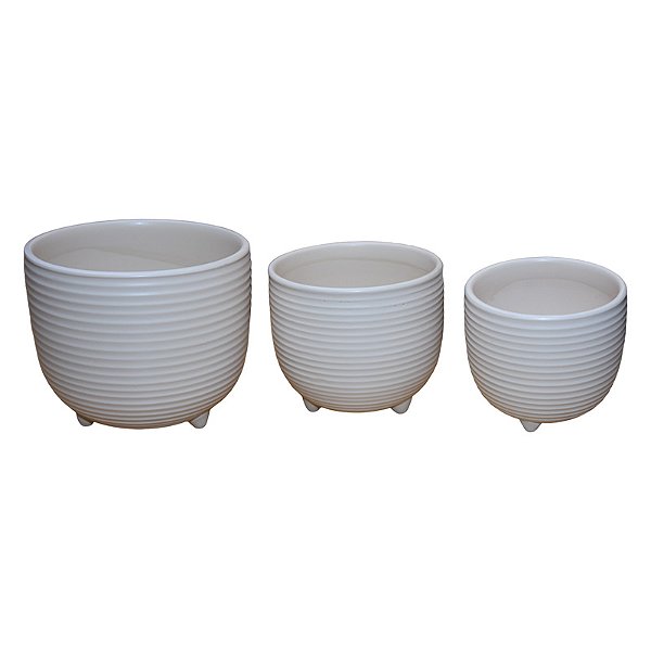 Jogo com Três Vasos Brancos com Pé em Cerâmica