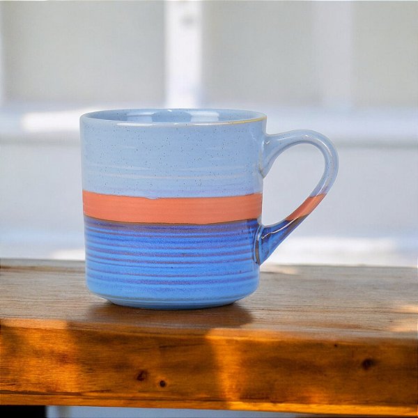 Caneca Colorida Tons Azuis Com Lis em Cerâmica