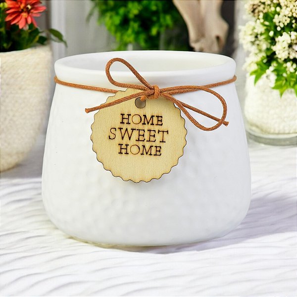 Vaso Color Home Sweet Home Branco 9 cm em Cerâmica