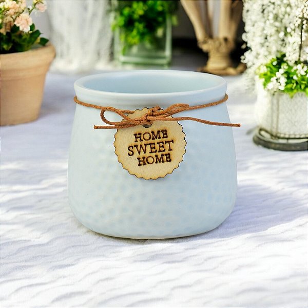 Vaso Color Home Sweet Home Azul 8 cm em Cerâmica