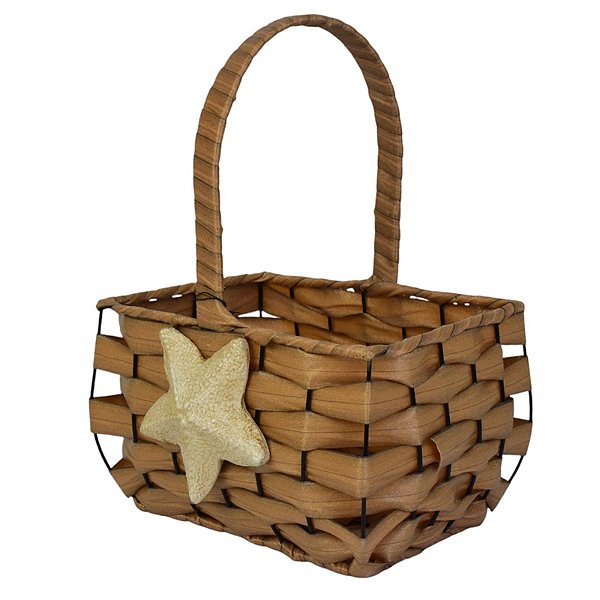 Cesta Trançada Bege Coração em Rattan Artificial