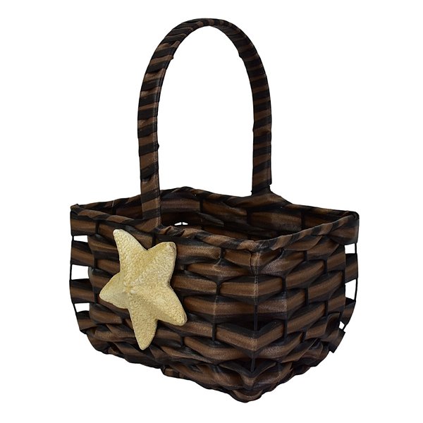 Cesta Trançada Marrom Coração em Rattan Artificial