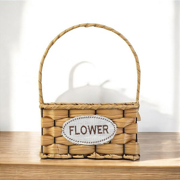 Cesta Quadrada Flower Bege em Rattan Artificial