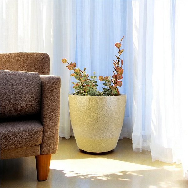 Vaso Classic Redondo Areia 40 cm em Plástico com Suporte
