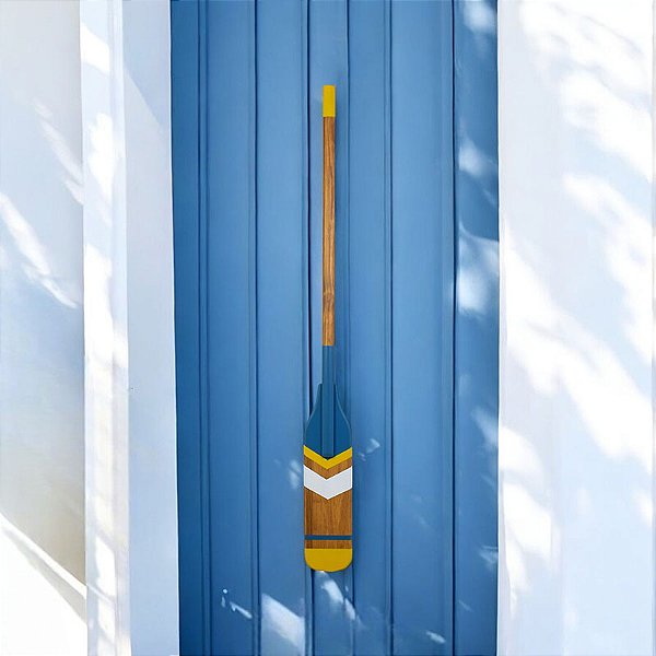 Remo Decorativo Branco Azul e Amarelo 130 cm em Madeira