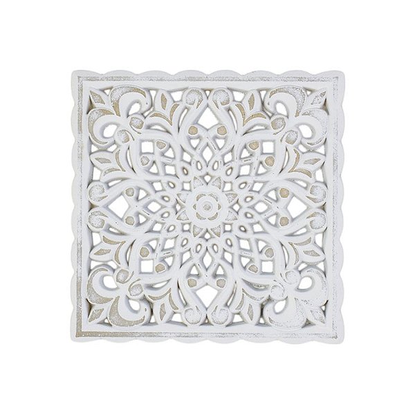 Enfeite de Parede Mandala Quadrada Flower em Madeira