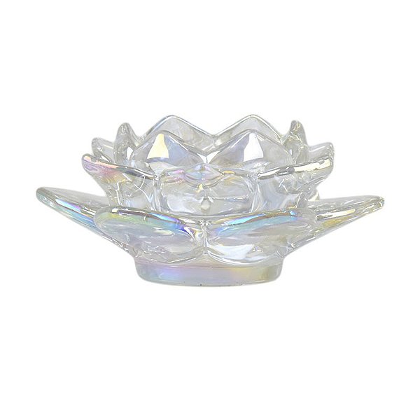 Porta Velas Flor de Lotus Transparente em Vidro