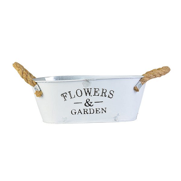 Vaso Branco Oval Flowers e Garden G em Metal
