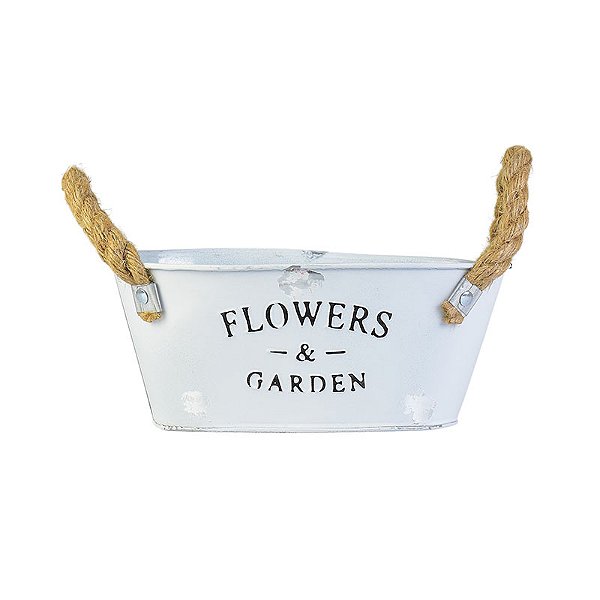 Vaso Branco Oval Flowers e Garden M em Metal