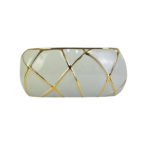 Vaso Cinza Losango Retangular Gold em Cerâmica