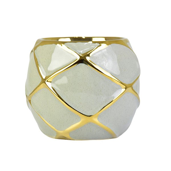 Vaso Oval Losango Gold Cinza p em Cerâmica