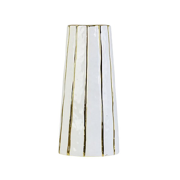 Vaso Linhas Gold Branco G em Cerâmica