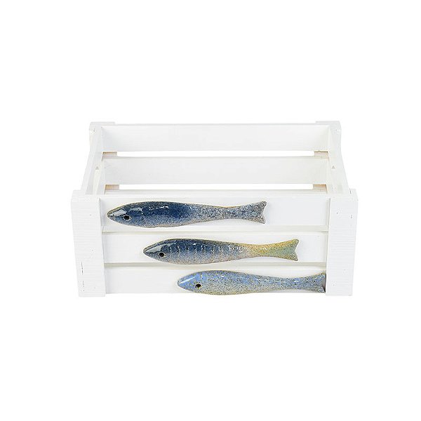 Caixote Branco com Peixes G em Madeira