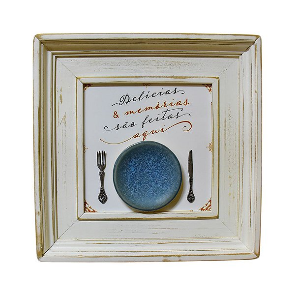Quadro Branco Delicias em Madeira e Cerâmica