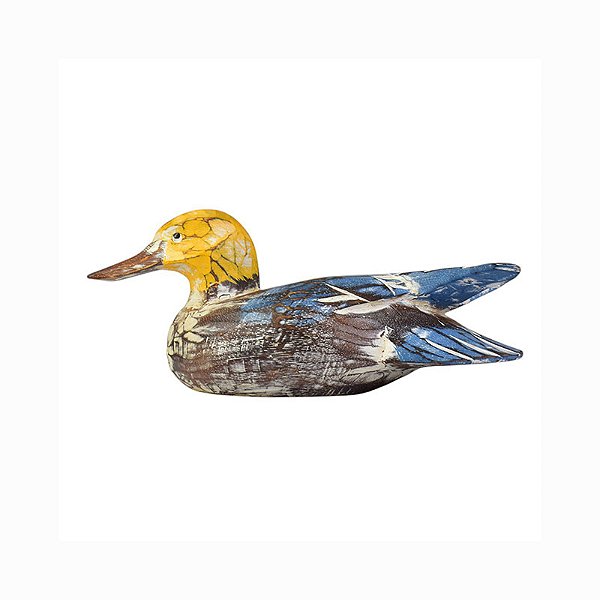 Enfeite Pato Rustico P Azul e Amarelo em Madeira