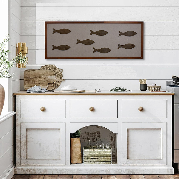 Quadro com Peixes em Resina Marrom