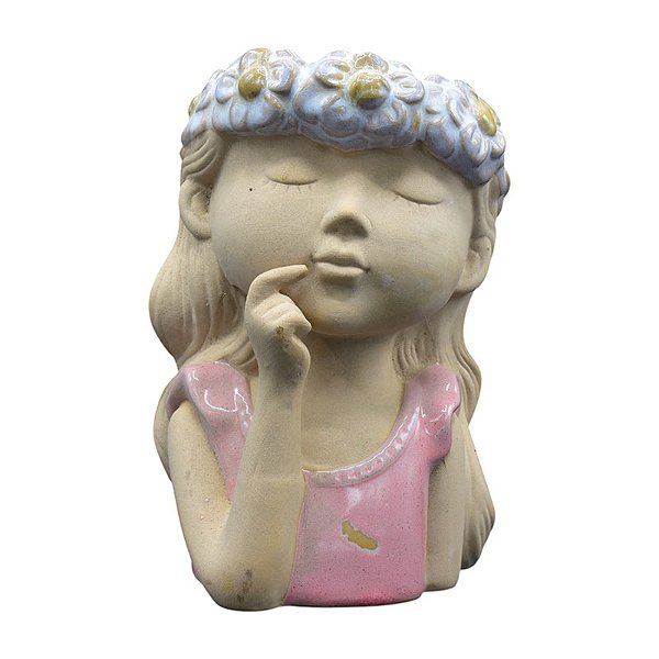 Vaso Meninas Coroa De Flores Olhos Fechados Rosa