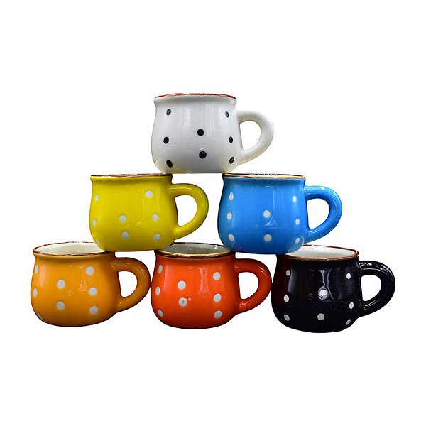 Jogo c/6 Canecas Coloridas Com Bolinhas G