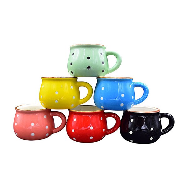 Jg c/6 Canecas Coloridas Com Bolinhas M