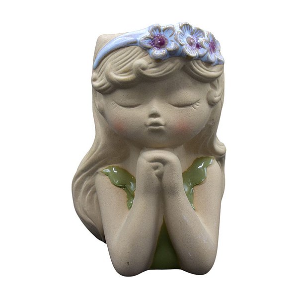 Vaso Meninas Coroa De Flores Olhos Fechados Branco