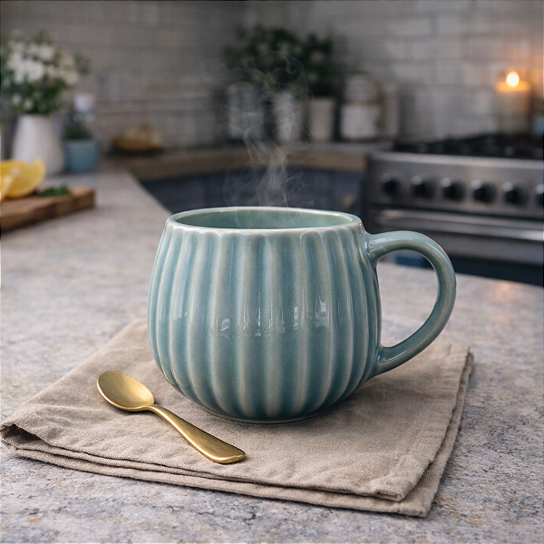 Xícara Listras Verticais Azul Claro