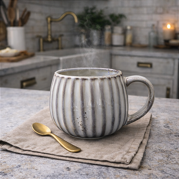 Xícara Arrondada Listras Verticais Branca