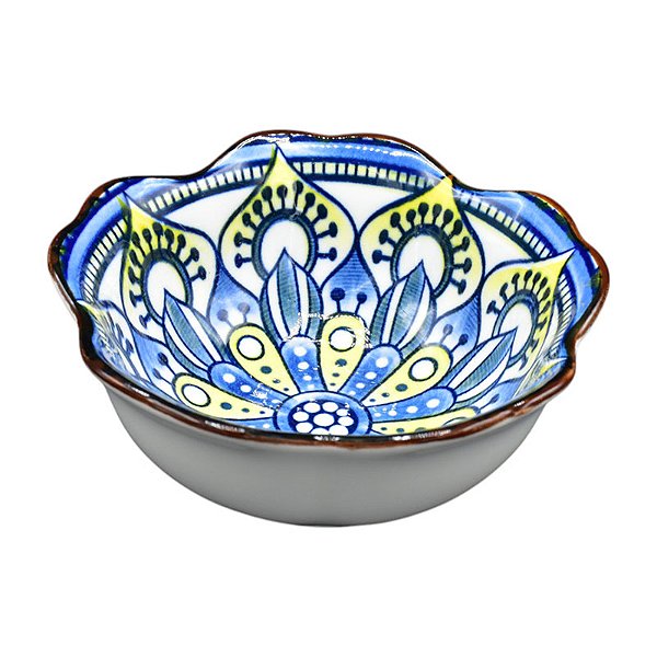 Molheira De Cerâmica Formato Petalas Azul/Amarelo