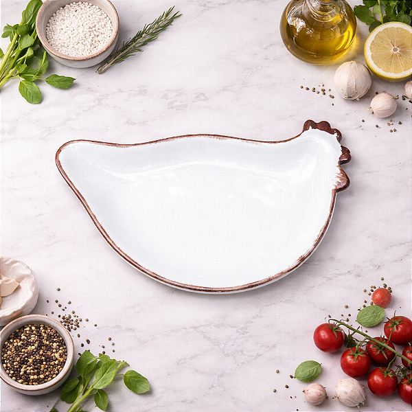 Prato Cerâmico De Galinha Branca