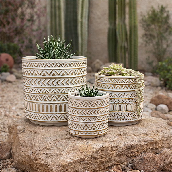 Kit De Vaso Cerâmica 3Pcs Cinza Formas