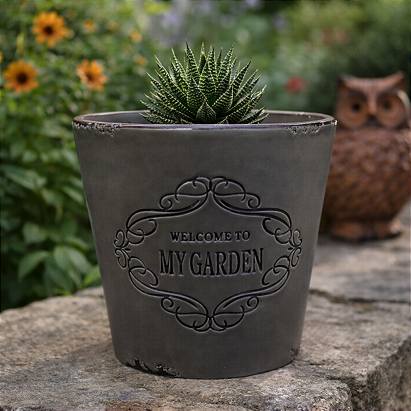 Vaso Welcome My Garden Marrom